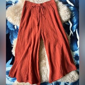 100% Cotton Gauze Pants One Size Natural Cotton Drawstring Thai Pant Orange NWOT